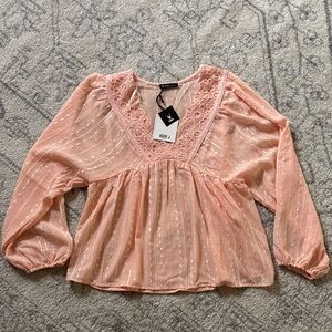 VERY J Light Pink Lace Blouse Boho Large